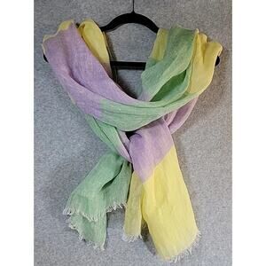 MALO 100% Linen Scarf Made In Italy Pastel Multicolor Striped 80"x 29" Fringed